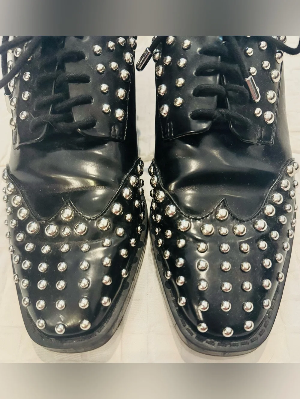 ZARA TRAFALUC Black Studded Oxford/Brogue Shoes Size 37